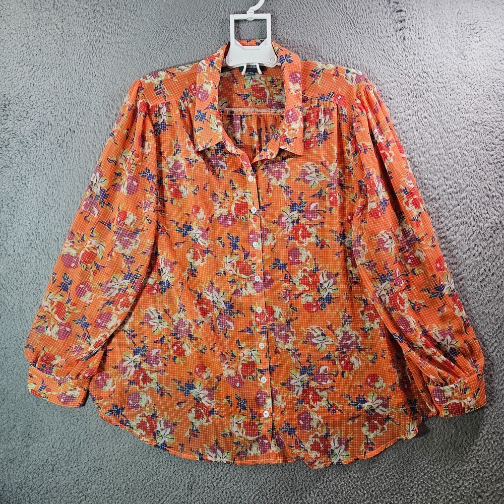 ModCloth Lightweight Shirt Women 4X Plus Button Long Sleeve Floral Print Orange